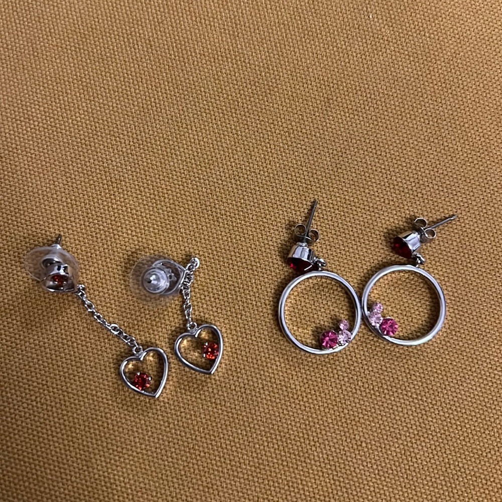 Red and Pink Silver Costume Jewlery Statement Earrings (2 pairs)
